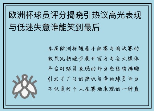 欧洲杯球员评分揭晓引热议高光表现与低迷失意谁能笑到最后